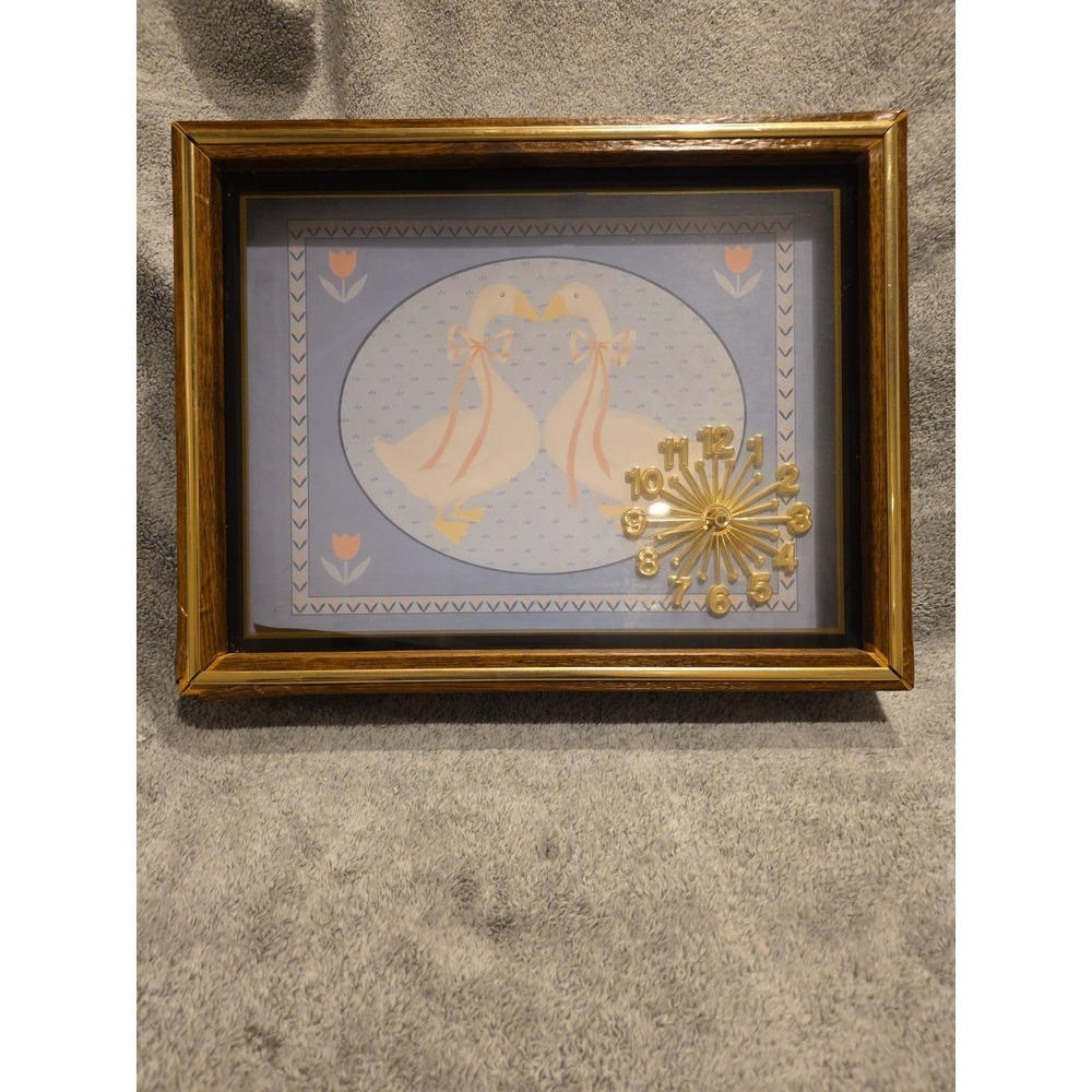 Dynasty Quartz Clock Wood Frame Country Blue Geese Vintage Wall Clock Cottage